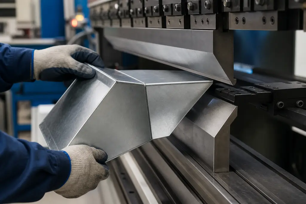 CNC press brake forming precision sheet metal duct transition for dust collection system